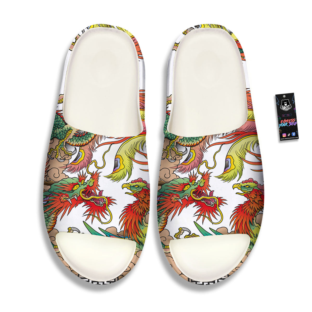 Phoenix And Dragon Japanese Tattoo Print Sandals-grizzshop