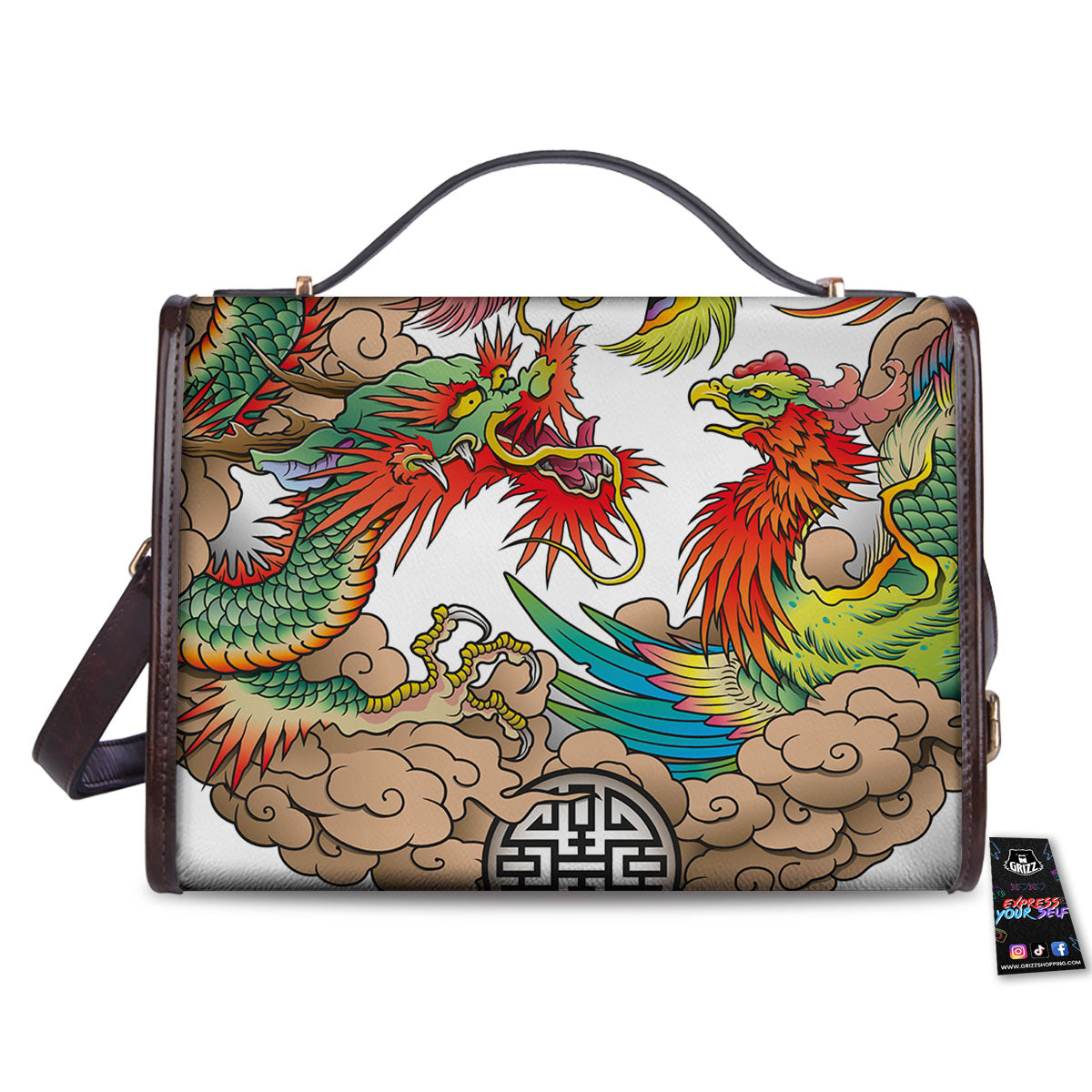 Phoenix And Dragon Japanese Tattoo Print Women's Satchel Bag