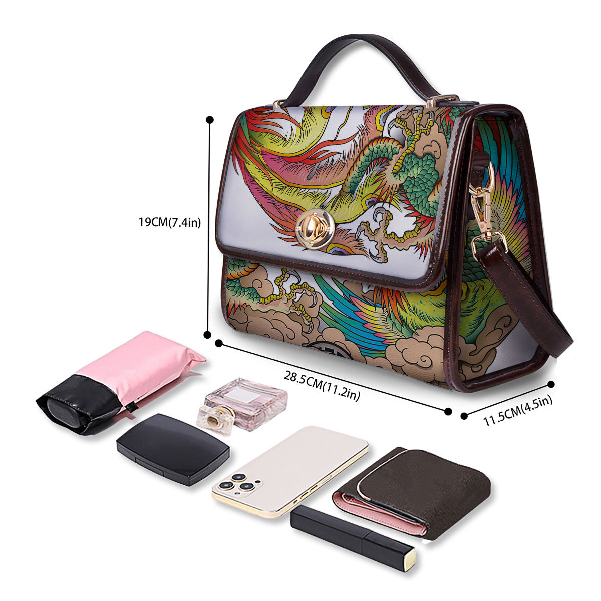Phoenix And Dragon Japanese Tattoo Print Women's Satchel Bag