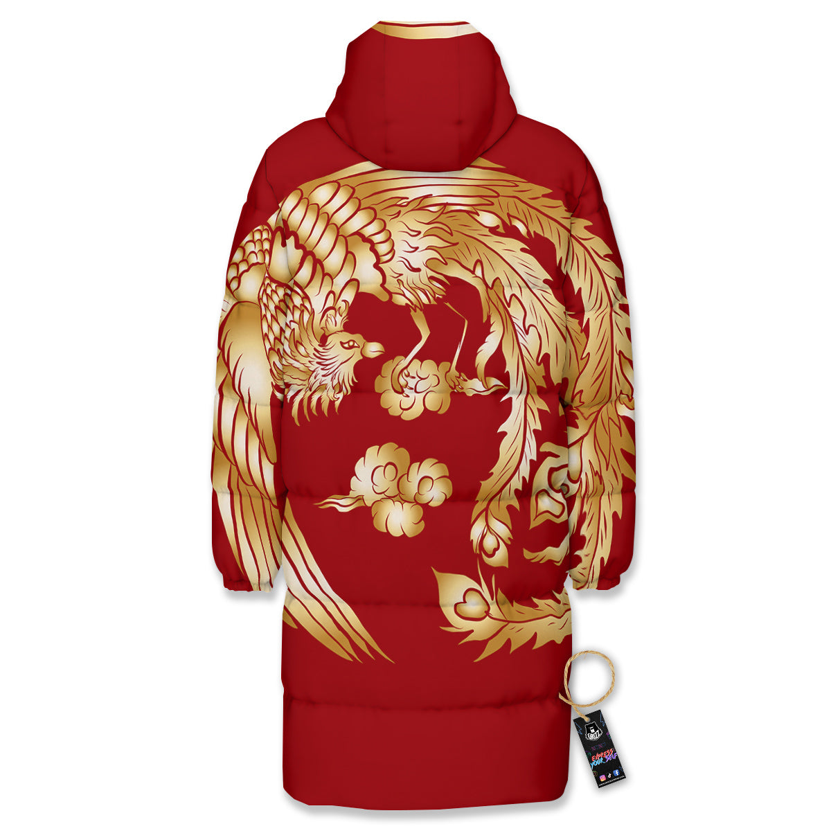 Phoenix Chinese Print Long Down Jacket
