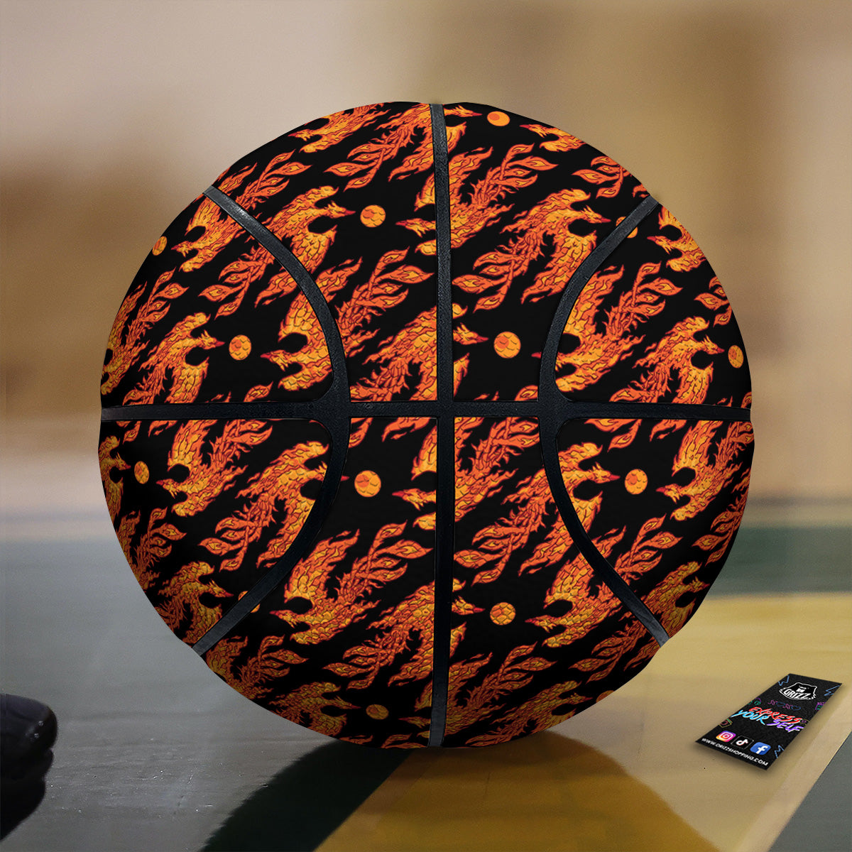 Phoenix Fire On Black Print Pattern Basketball