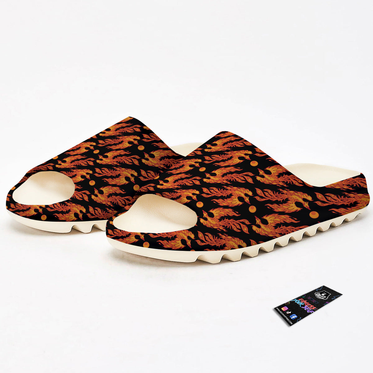 Phoenix Fire On Black Print Pattern Sandals-grizzshop