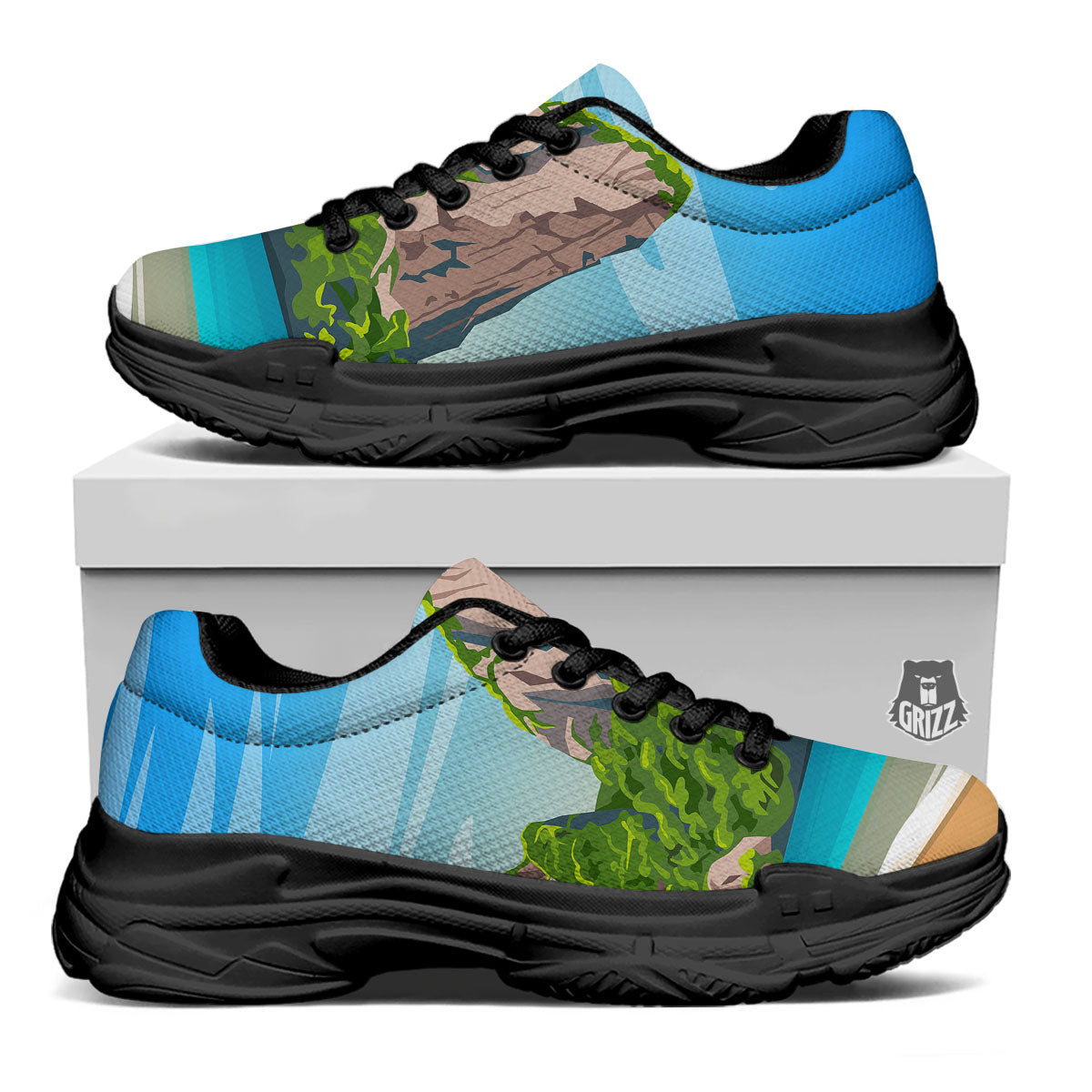 Phuket Thailand Cartoon Print Black Chunky Shoes-grizzshop
