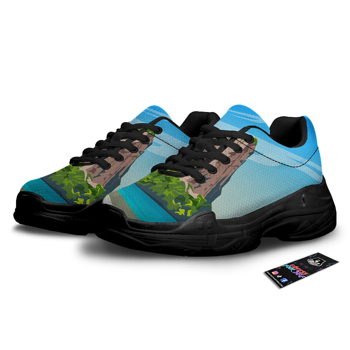 Phuket Thailand Cartoon Print Black Chunky Shoes-grizzshop