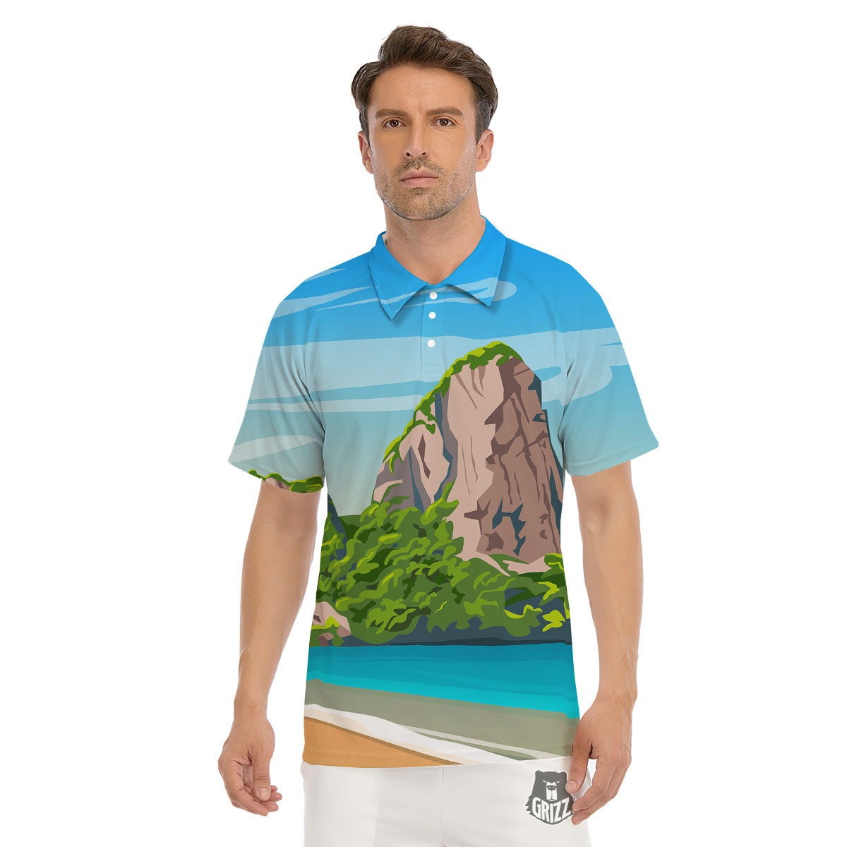 Phuket Thailand Cartoon Print Men's Golf Shirts-grizzshop