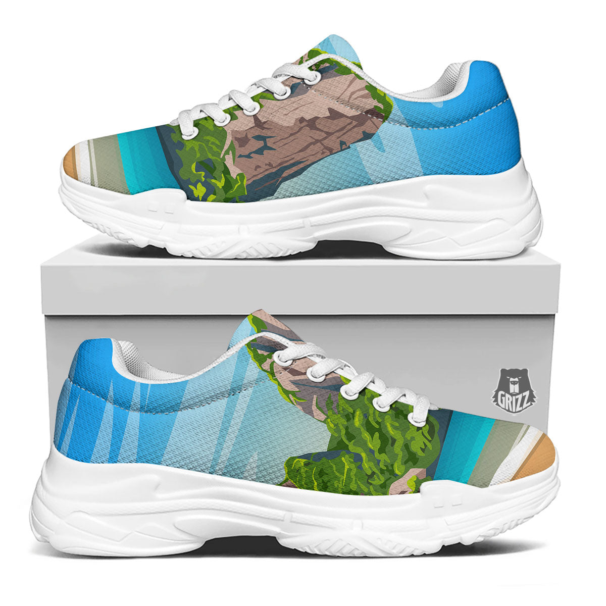 Phuket Thailand Cartoon Print White Chunky Shoes-grizzshop