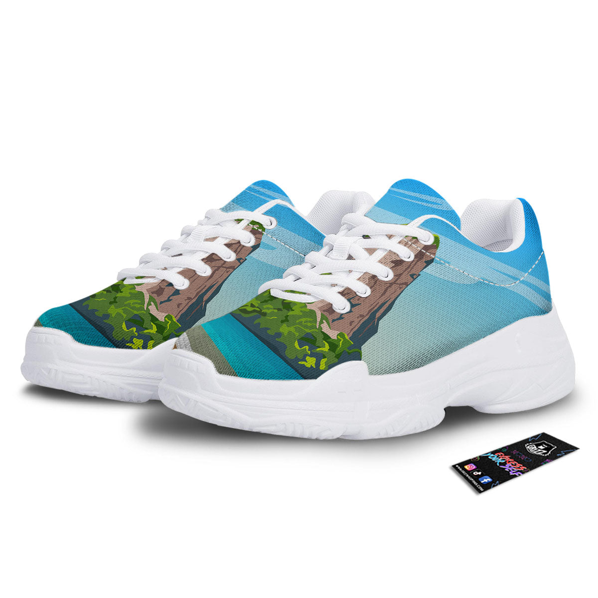 Phuket Thailand Cartoon Print White Chunky Shoes-grizzshop