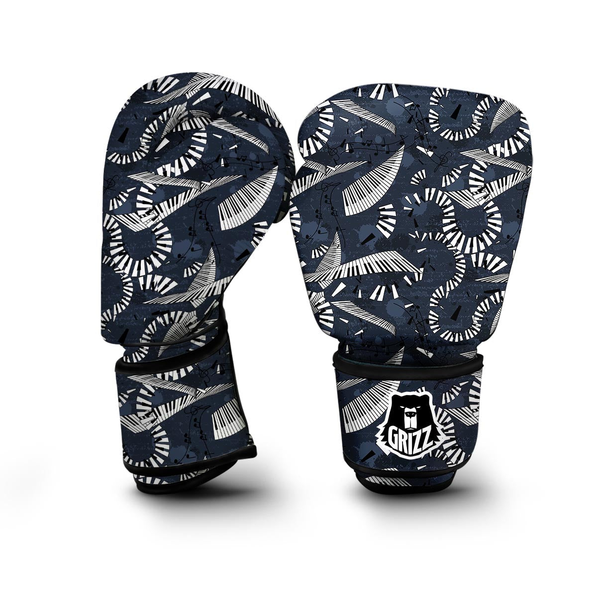 Piano Black Pattern Print Boxing Gloves-grizzshop