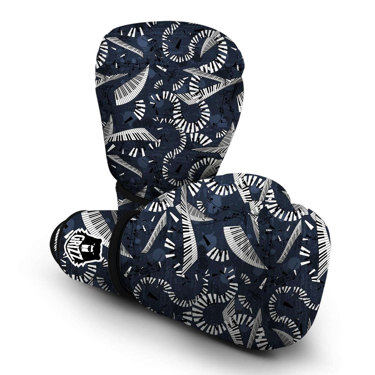 Piano Black Pattern Print Boxing Gloves-grizzshop