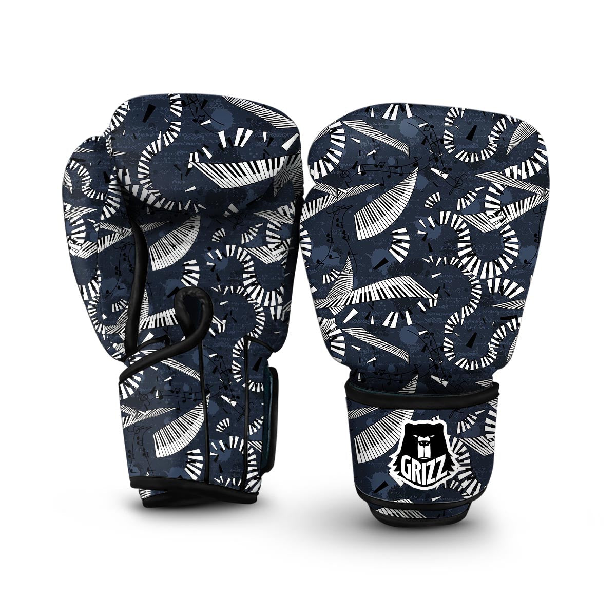 Piano Black Pattern Print Boxing Gloves-grizzshop