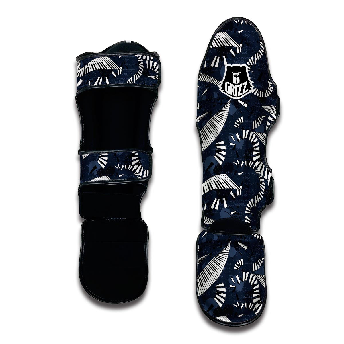 Piano Black Pattern Print Muay Thai Shin Guards-grizzshop