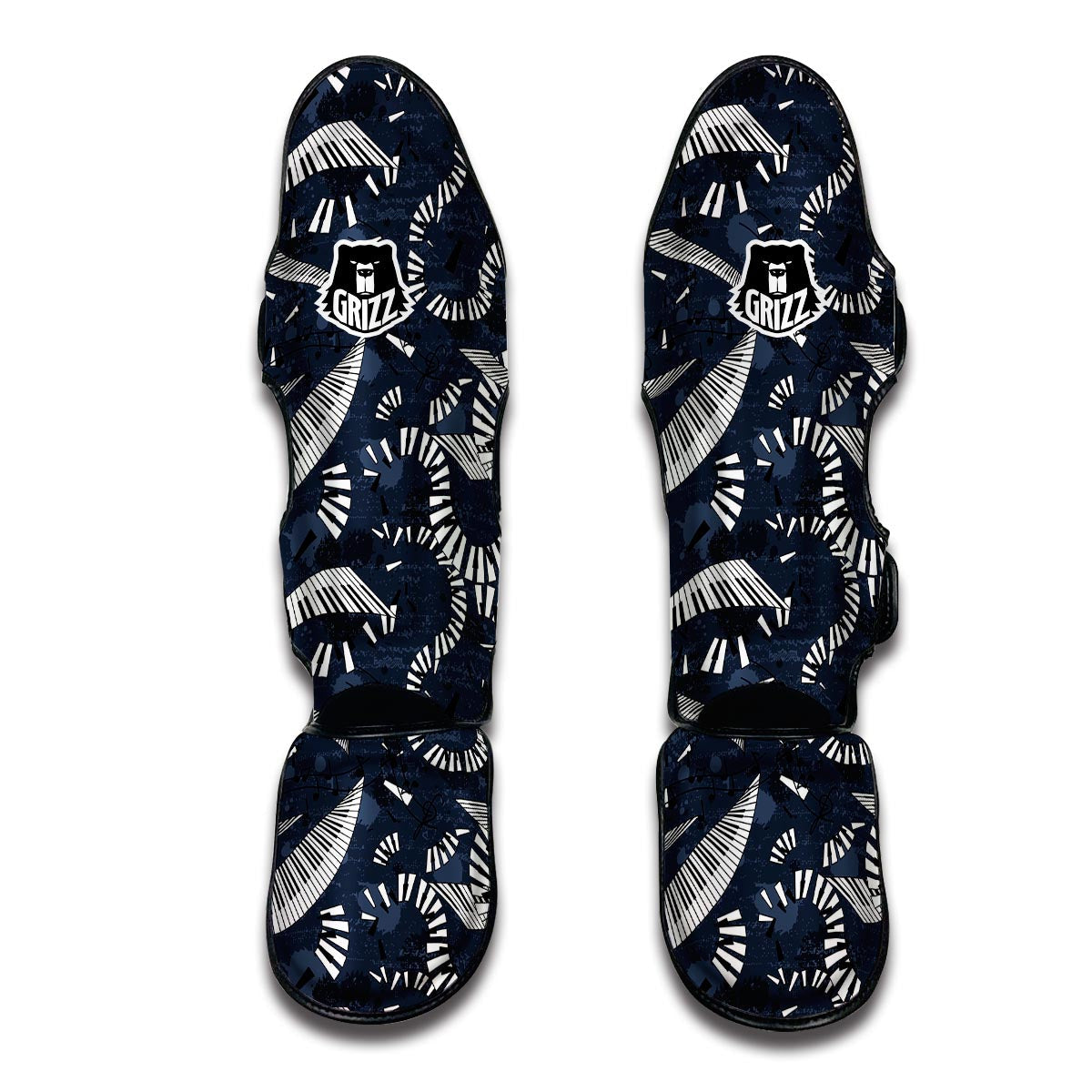 Piano Black Pattern Print Muay Thai Shin Guards-grizzshop