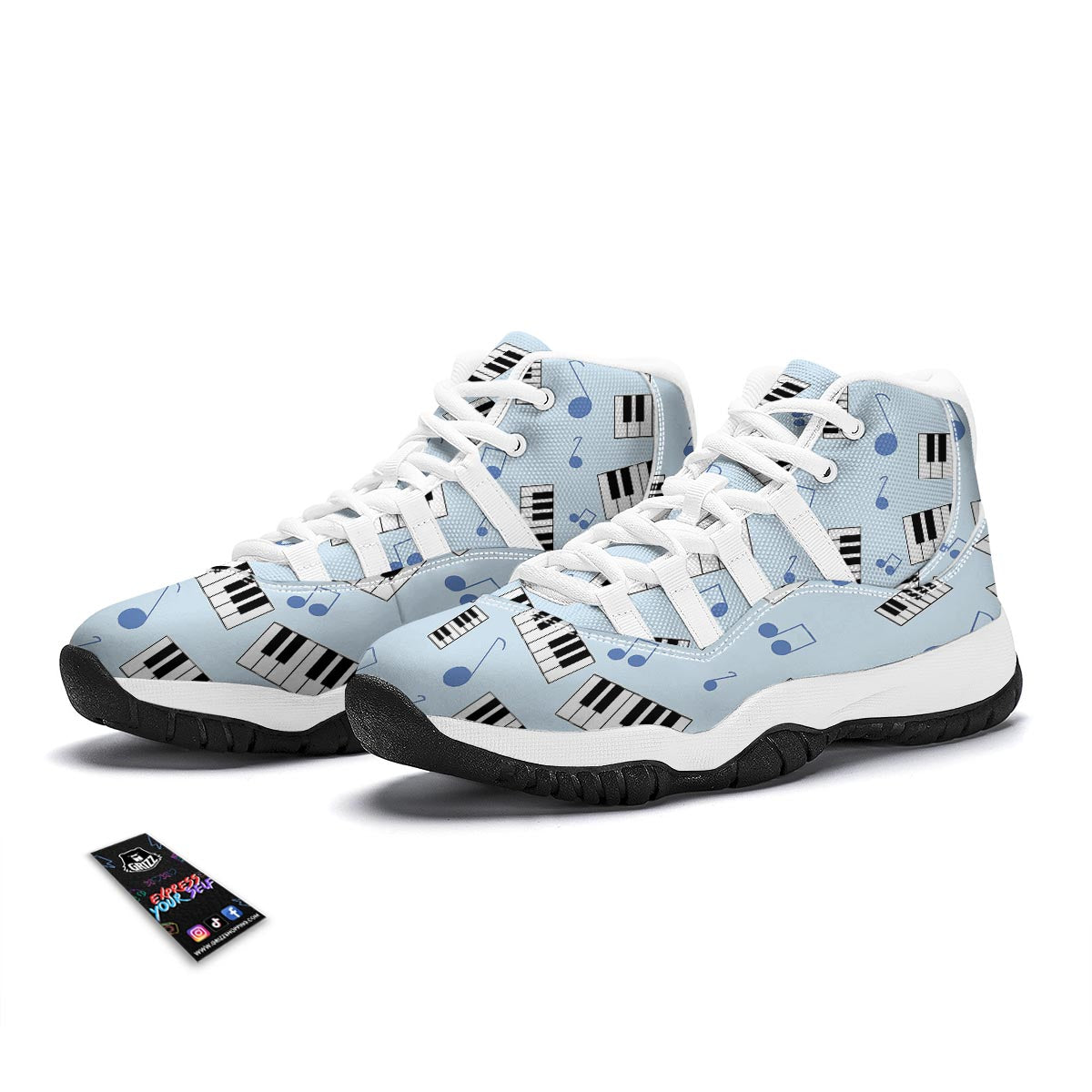 Piano Blue Pattern Print White Bball Shoes-grizzshop