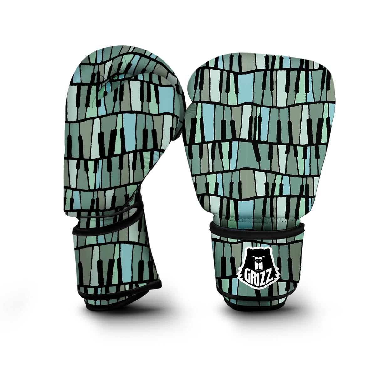 Piano Green Pattern Print Boxing Gloves-grizzshop