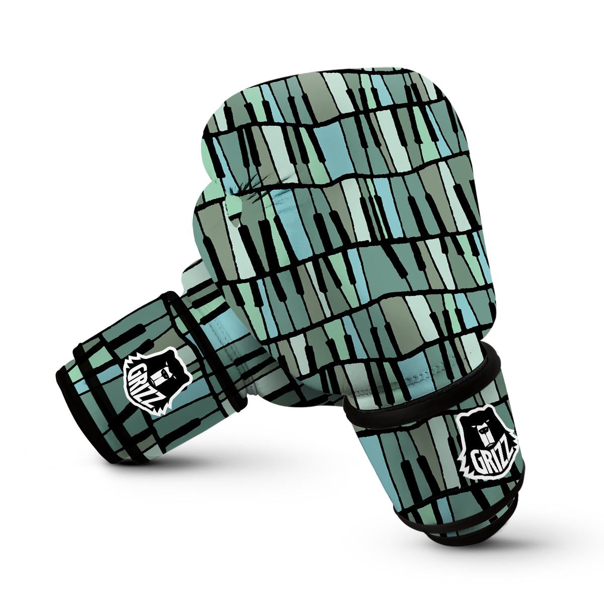 Piano Green Pattern Print Boxing Gloves-grizzshop