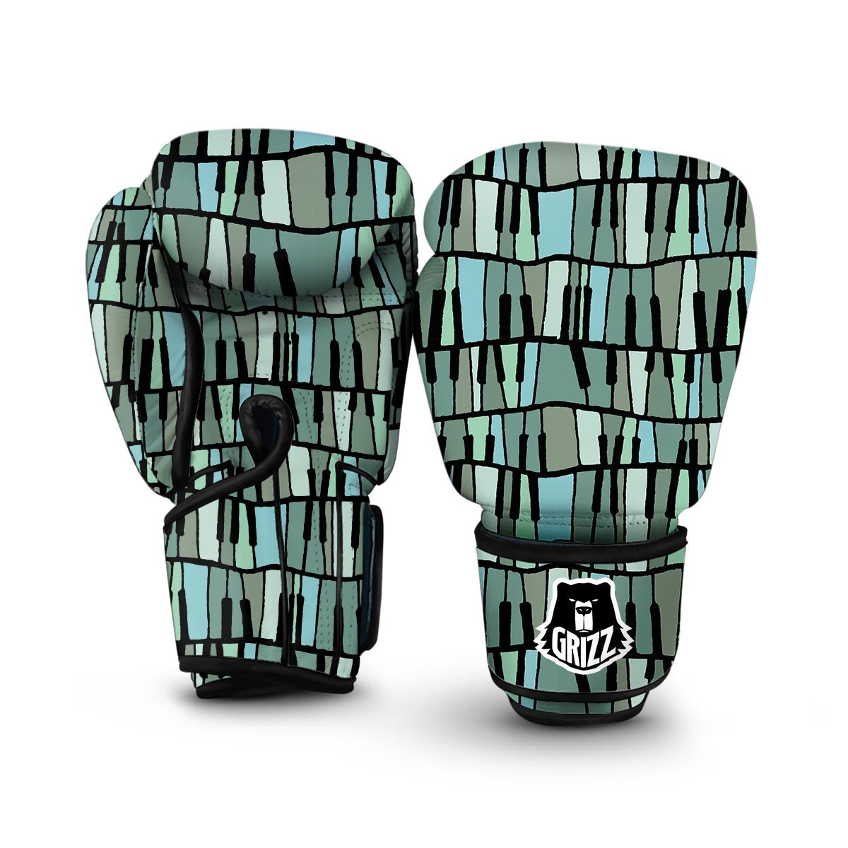 Piano Green Pattern Print Boxing Gloves-grizzshop