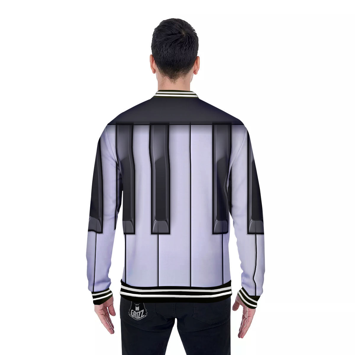 Piano Keyboard Print Baseball Jacket-grizzshop
