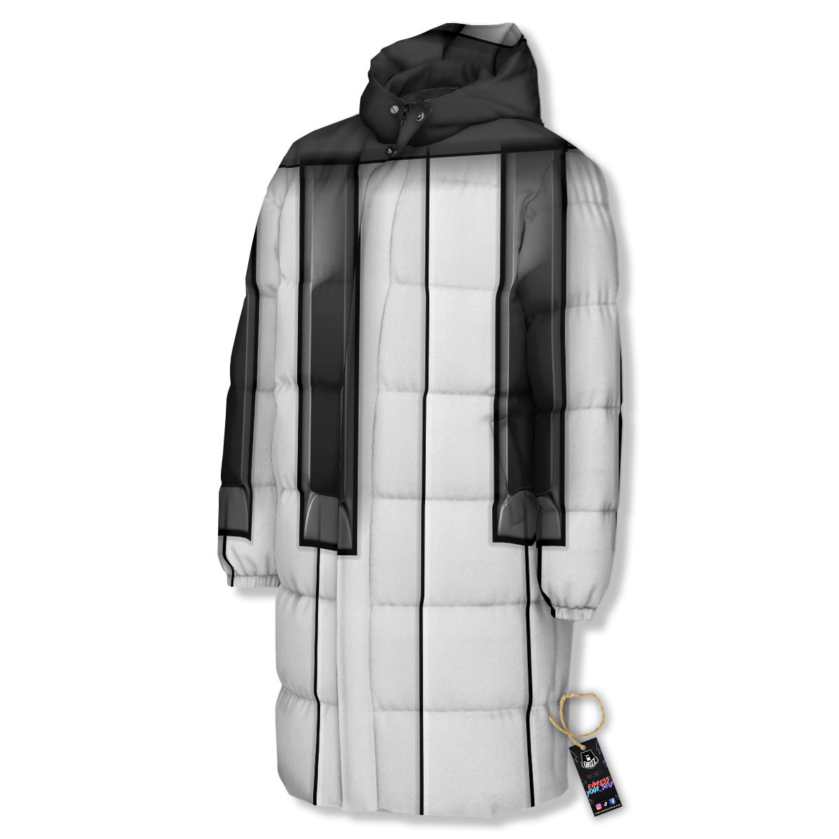 Piano Keyboard Print Long Down Jacket-grizzshop