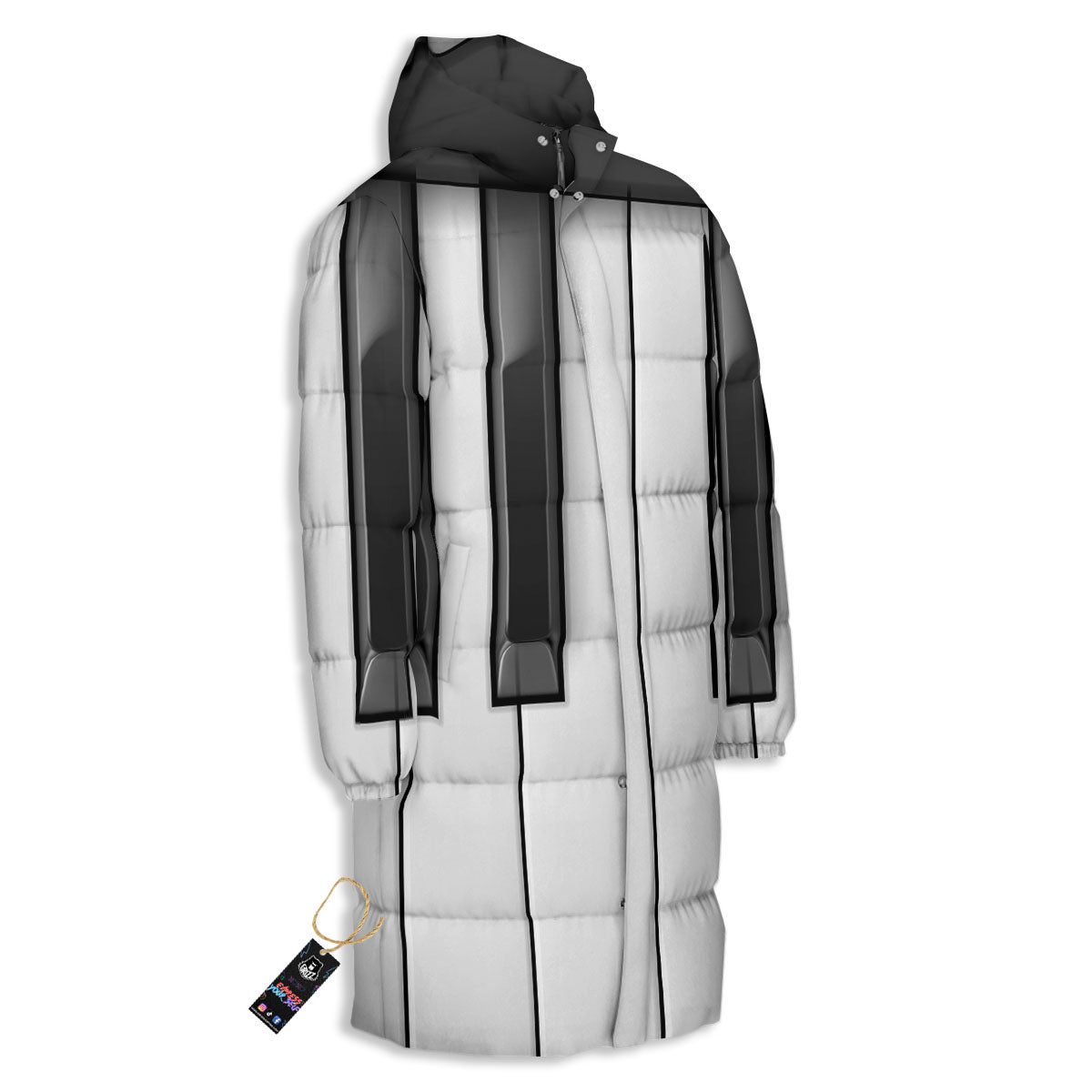 Piano Keyboard Print Long Down Jacket-grizzshop