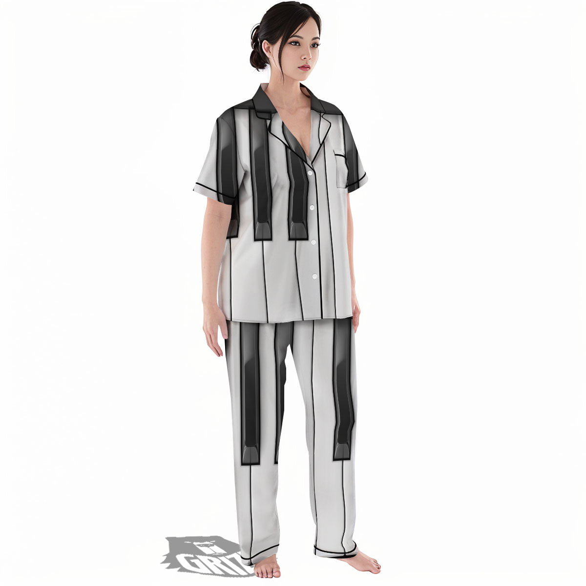 Piano Keyboard Print Women's Pajamas Set-grizzshop
