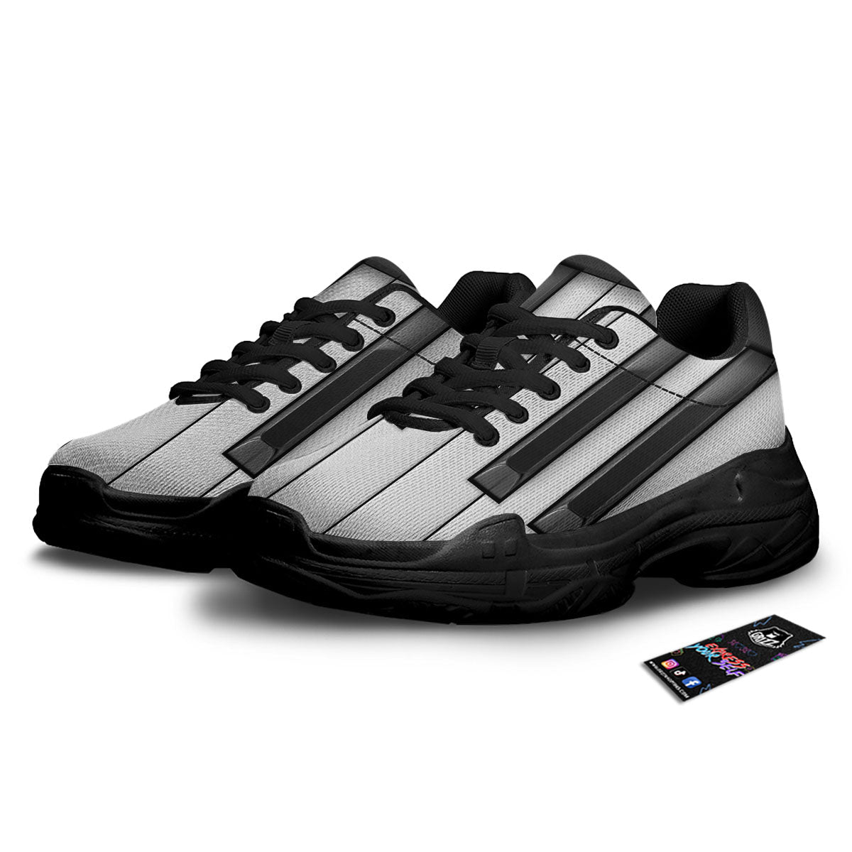 Piano Keyboard White And Black Print Black Chunky Shoes-grizzshop