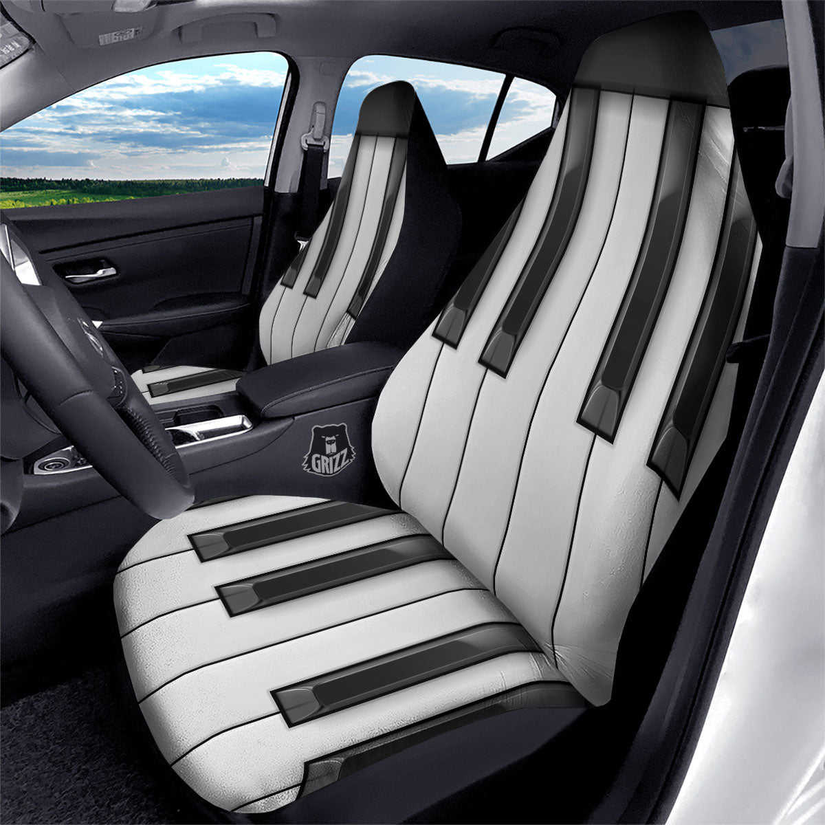 Piano Keyboard White And Black Print Car Seat Covers-grizzshop