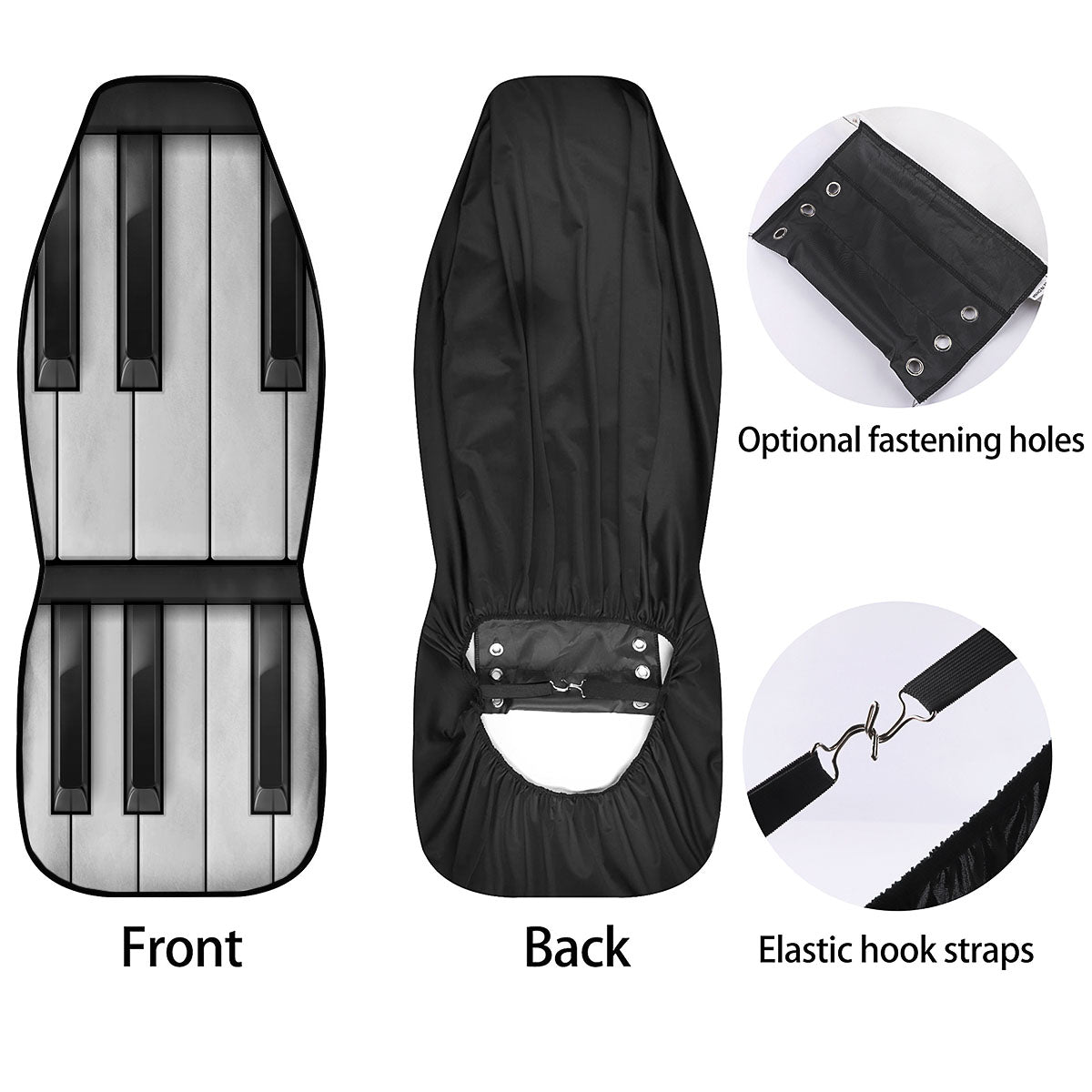 Piano Keyboard White And Black Print Car Seat Covers-grizzshop