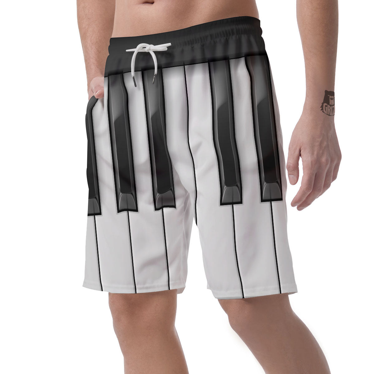 Piano Keyboard White And Black Print Men's Shorts-grizzshop