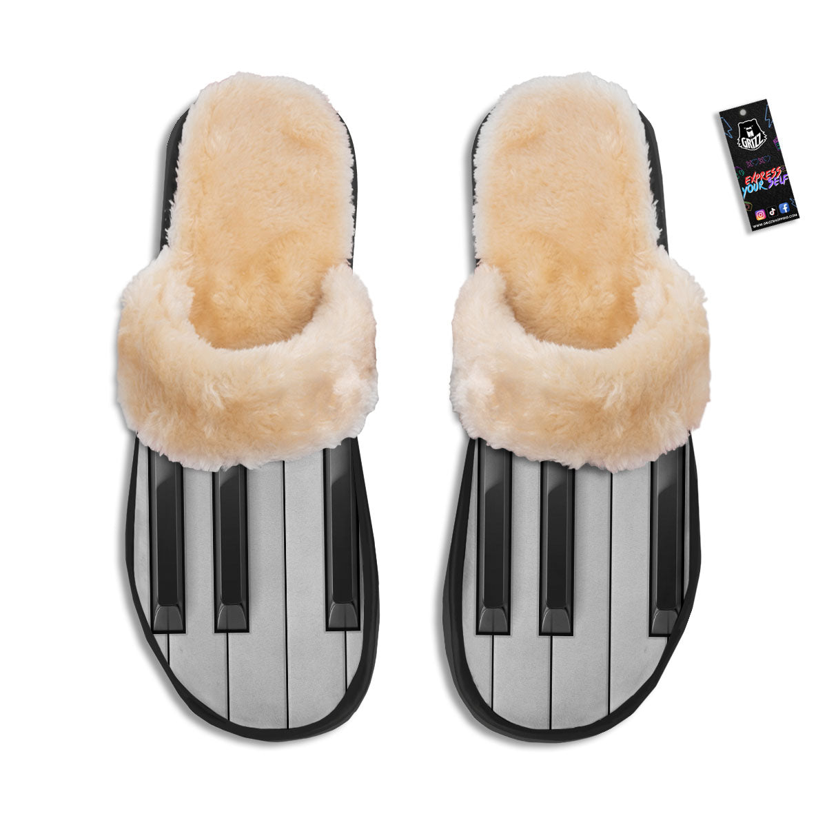 Piano Keyboard White And Black Print Slippers-grizzshop