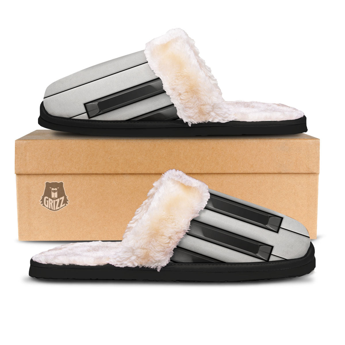 Piano Keyboard White And Black Print Slippers-grizzshop