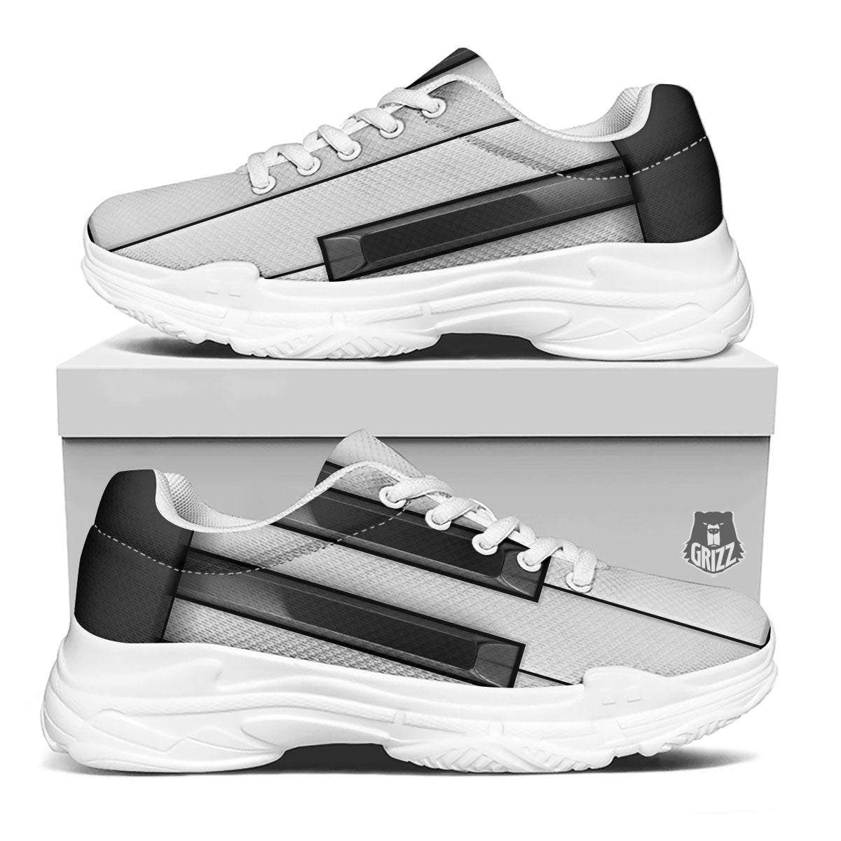 Piano Keyboard White And Black Print White Chunky Shoes-grizzshop