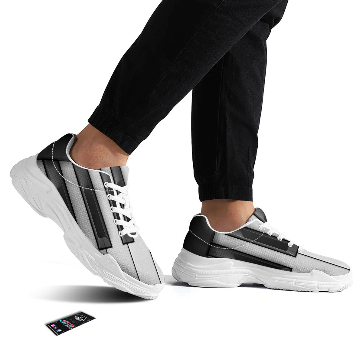 Piano Keyboard White And Black Print White Chunky Shoes-grizzshop