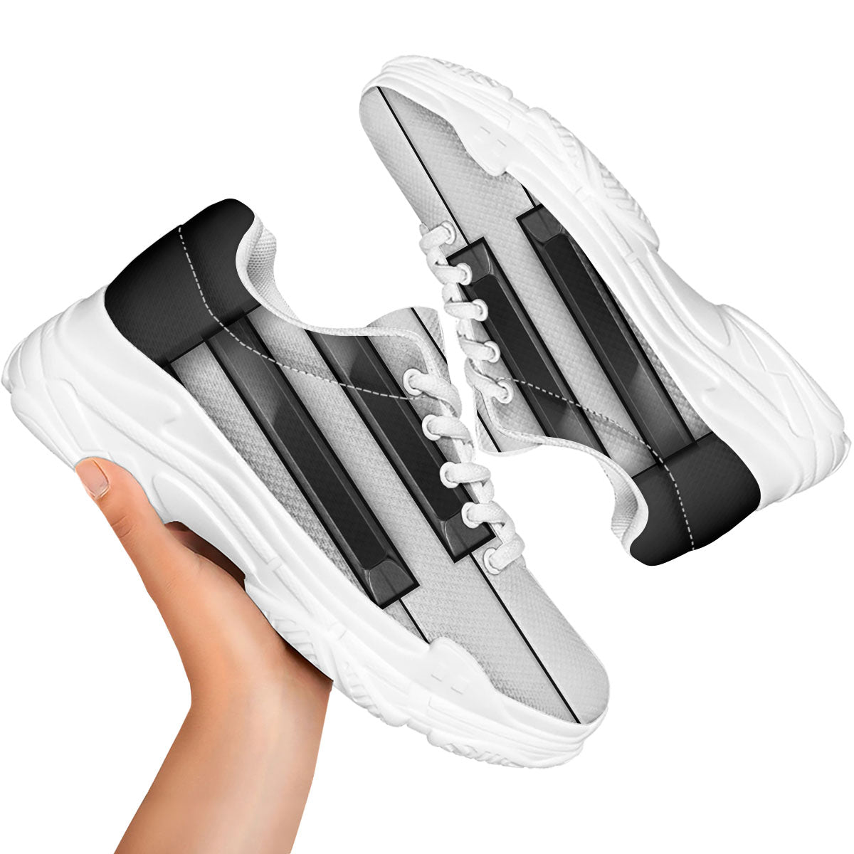 Piano Keyboard White And Black Print White Chunky Shoes-grizzshop