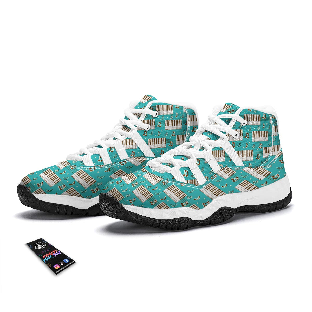 Piano Pattern Print White Bball Shoes-grizzshop