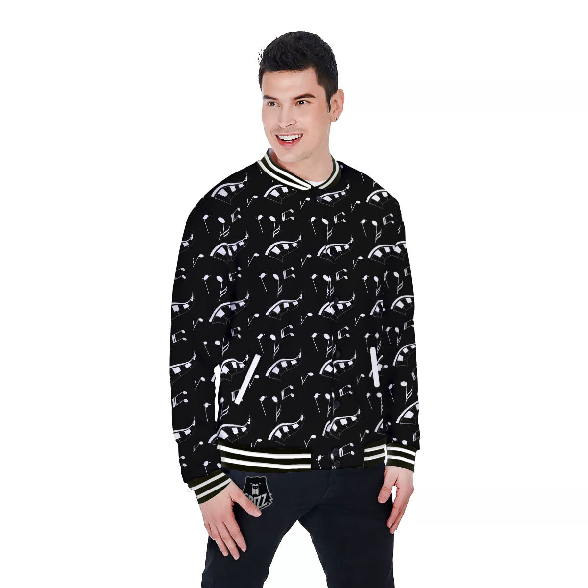 Piano Print Pattern Baseball Jacket-grizzshop