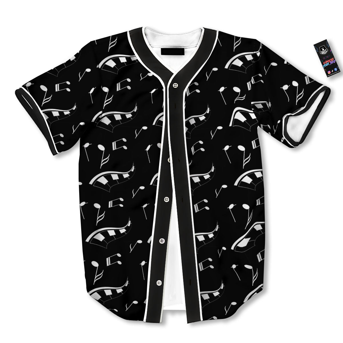 Piano Print Pattern Baseball Jersey-grizzshop
