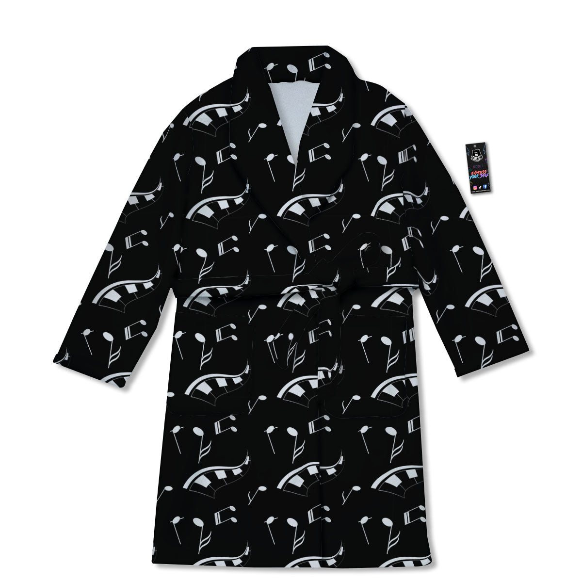 Piano Print Pattern Bathrobe-grizzshop