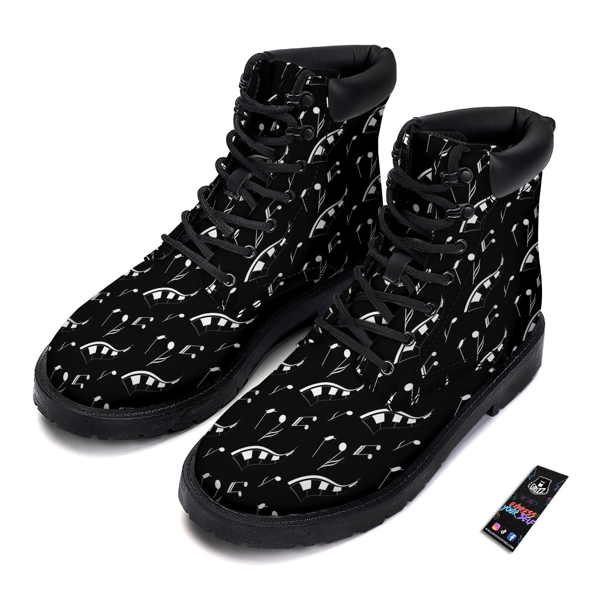Piano Print Pattern Boots-grizzshop