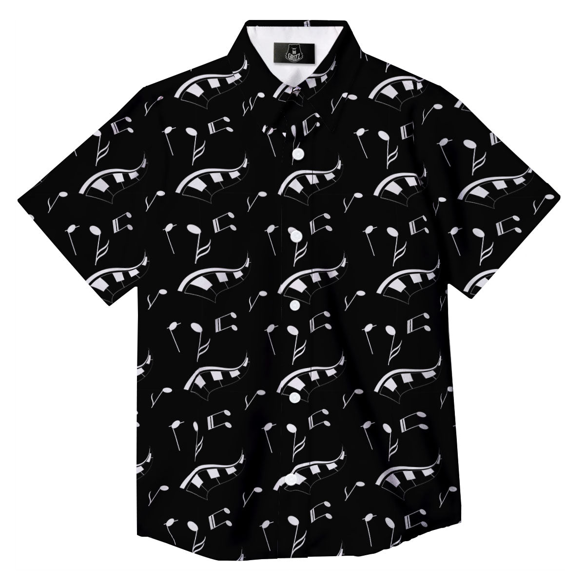 Piano Print Pattern Button Up Shirt-grizzshop