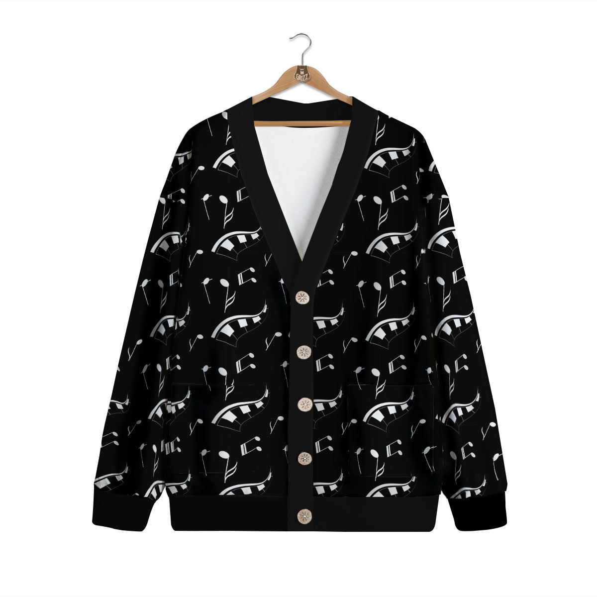 Piano Print Pattern Cardigan-grizzshop