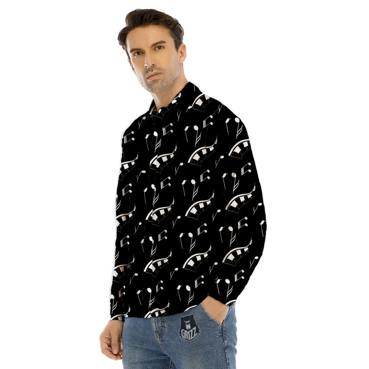 Piano Print Pattern Men's Dress Shirts-grizzshop
