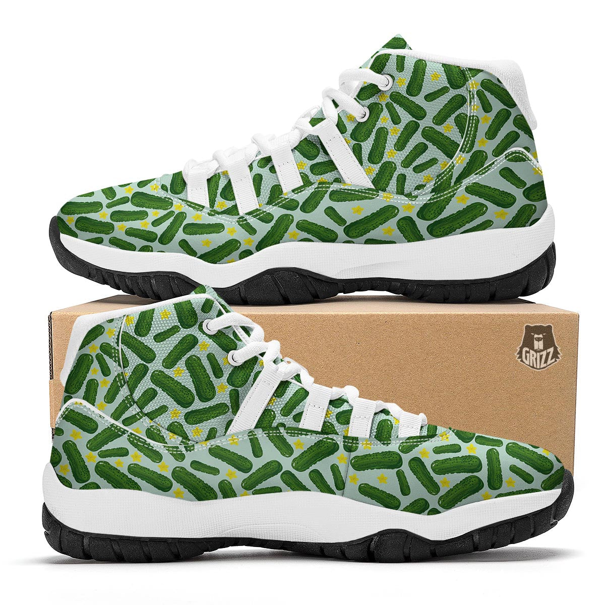 Pickle Cucumber Pattern Print White Bball Shoes-grizzshop
