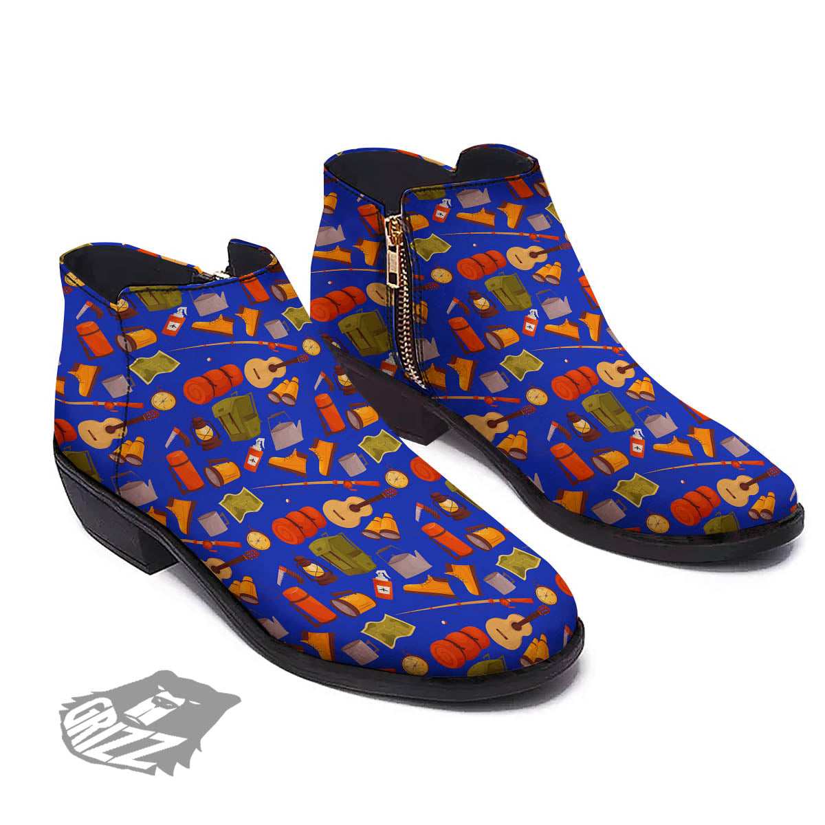 Picnic Camping Print Pattern Ankle Boots-grizzshop