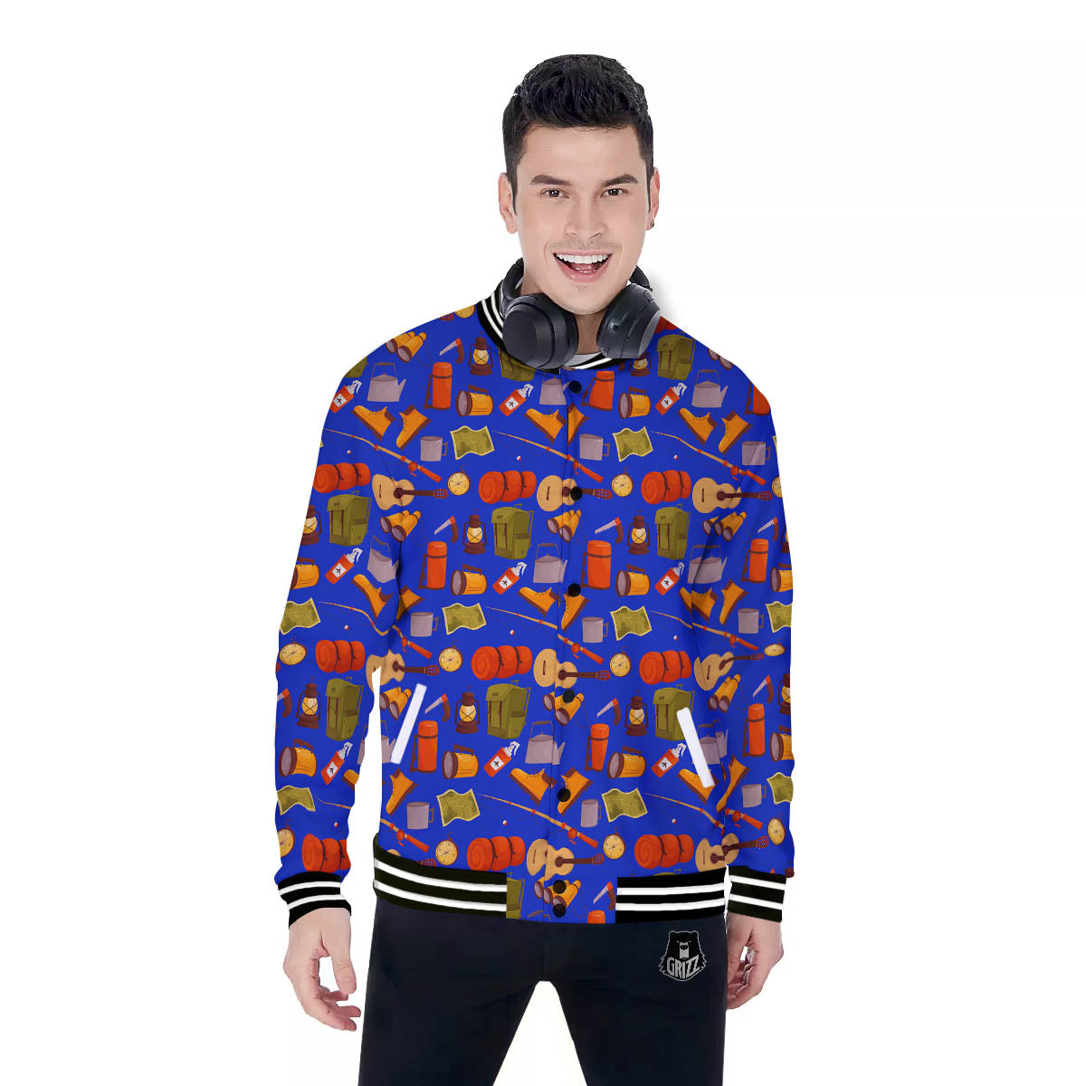 Picnic Camping Print Pattern Baseball Jacket-grizzshop