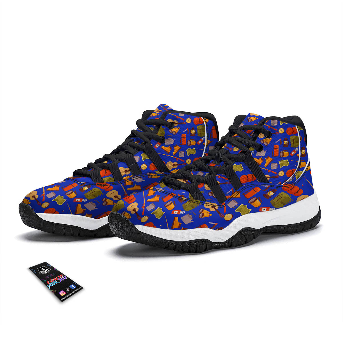 Picnic Camping Print Pattern Black Bball Shoes-grizzshop