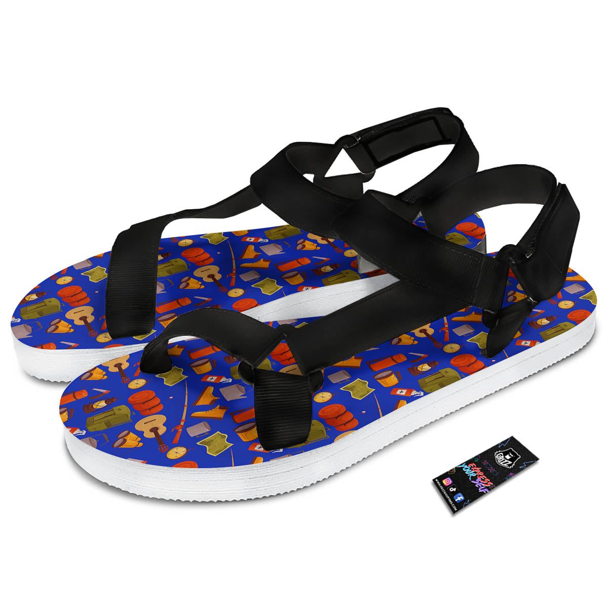 Picnic Camping Print Pattern Black Open Toe Sandals-grizzshop