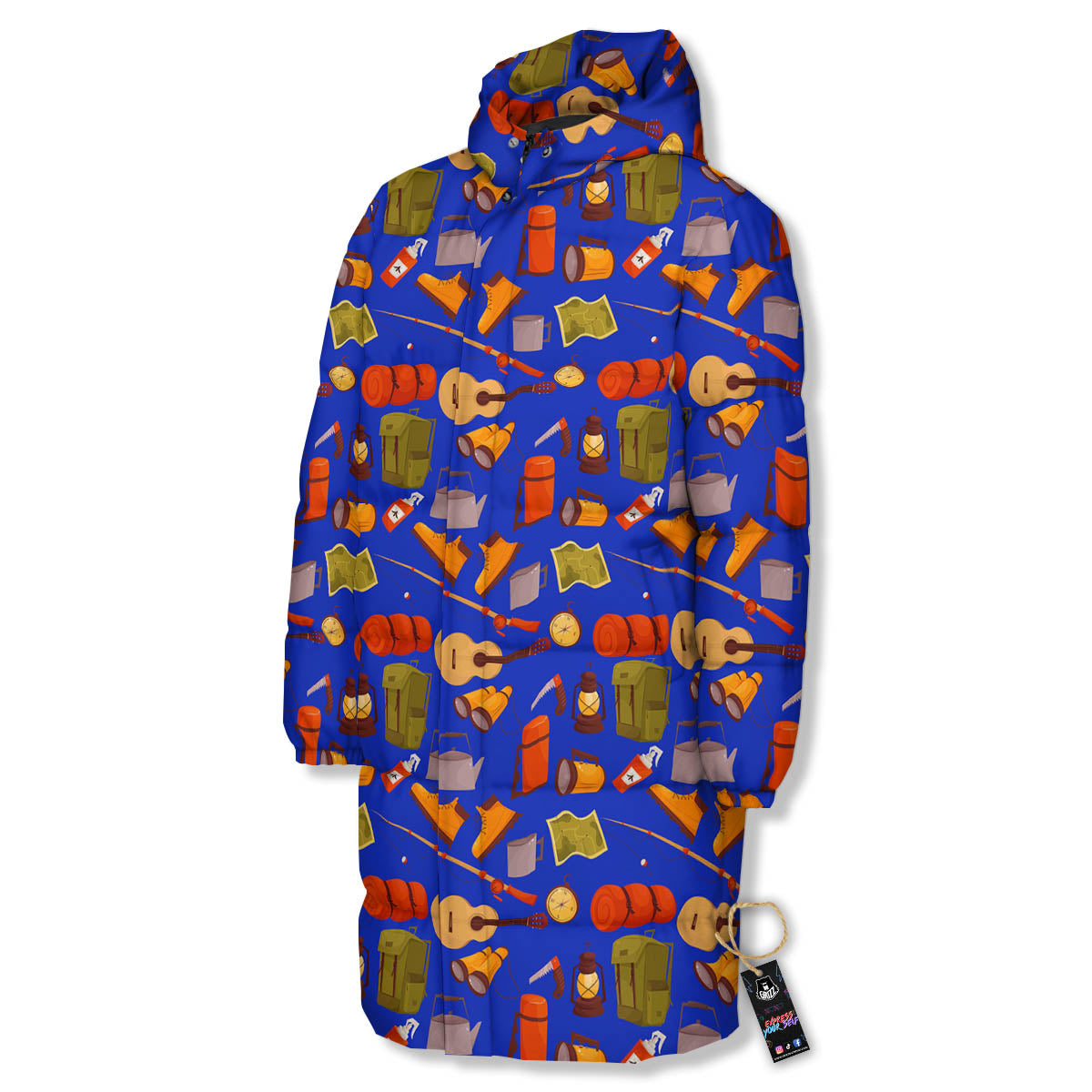 Picnic Camping Print Pattern Long Down Jacket-grizzshop
