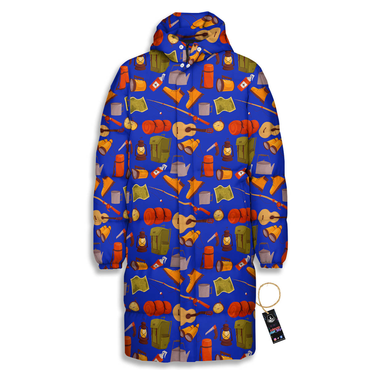 Picnic Camping Print Pattern Long Down Jacket-grizzshop