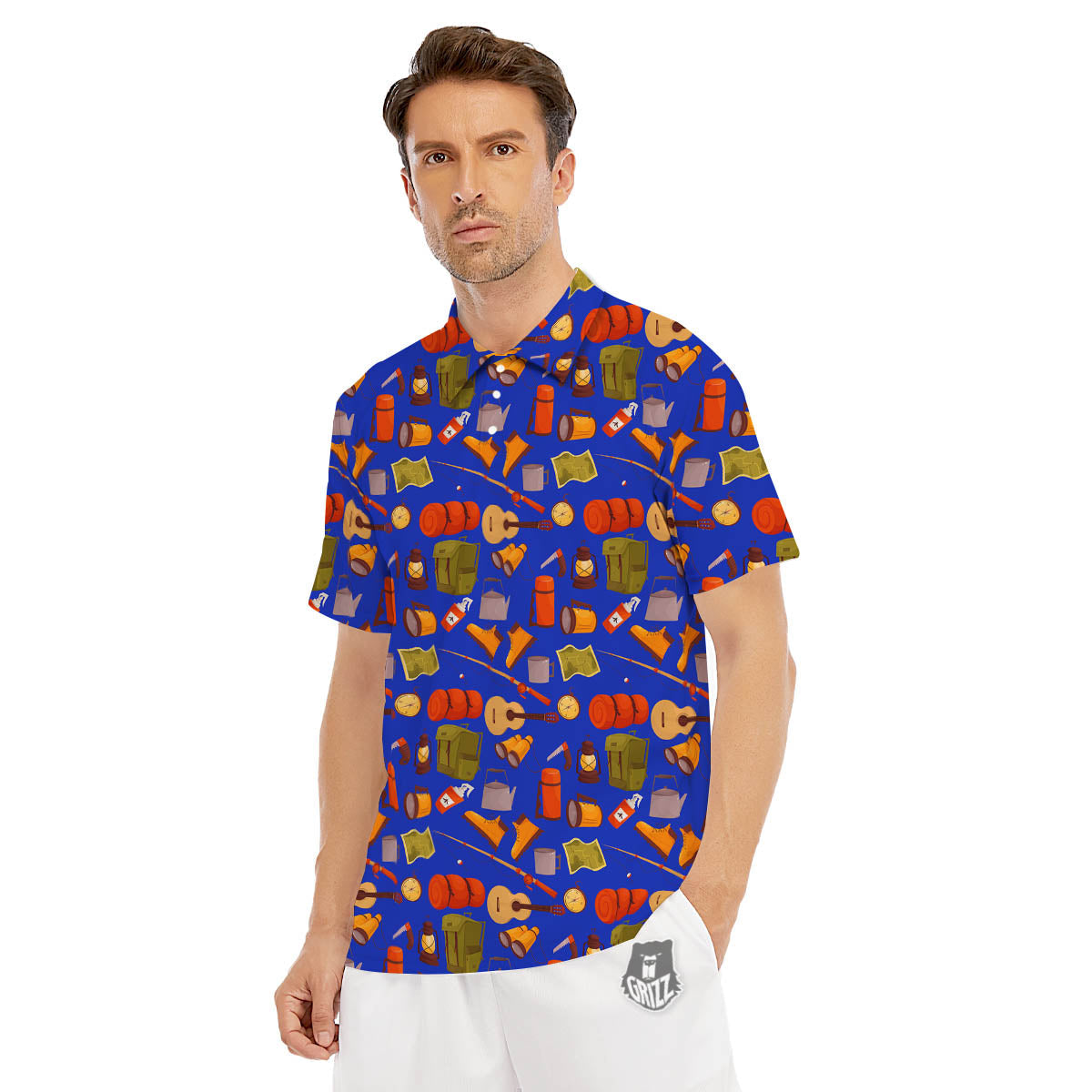 Picnic Camping Print Pattern Men's Golf Shirts-grizzshop