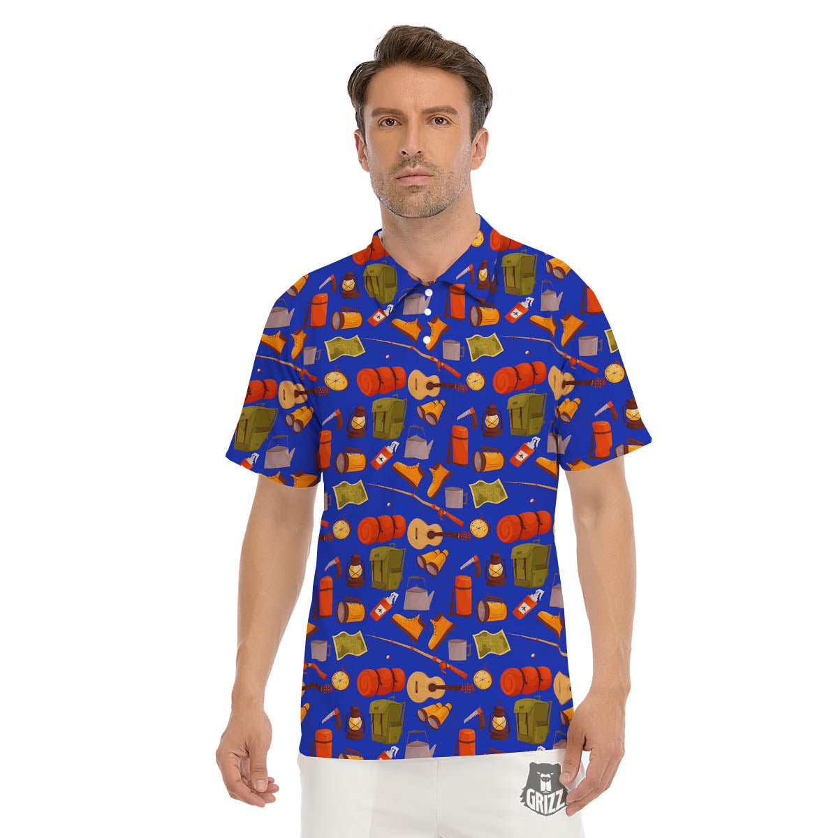 Picnic Camping Print Pattern Men's Golf Shirts-grizzshop
